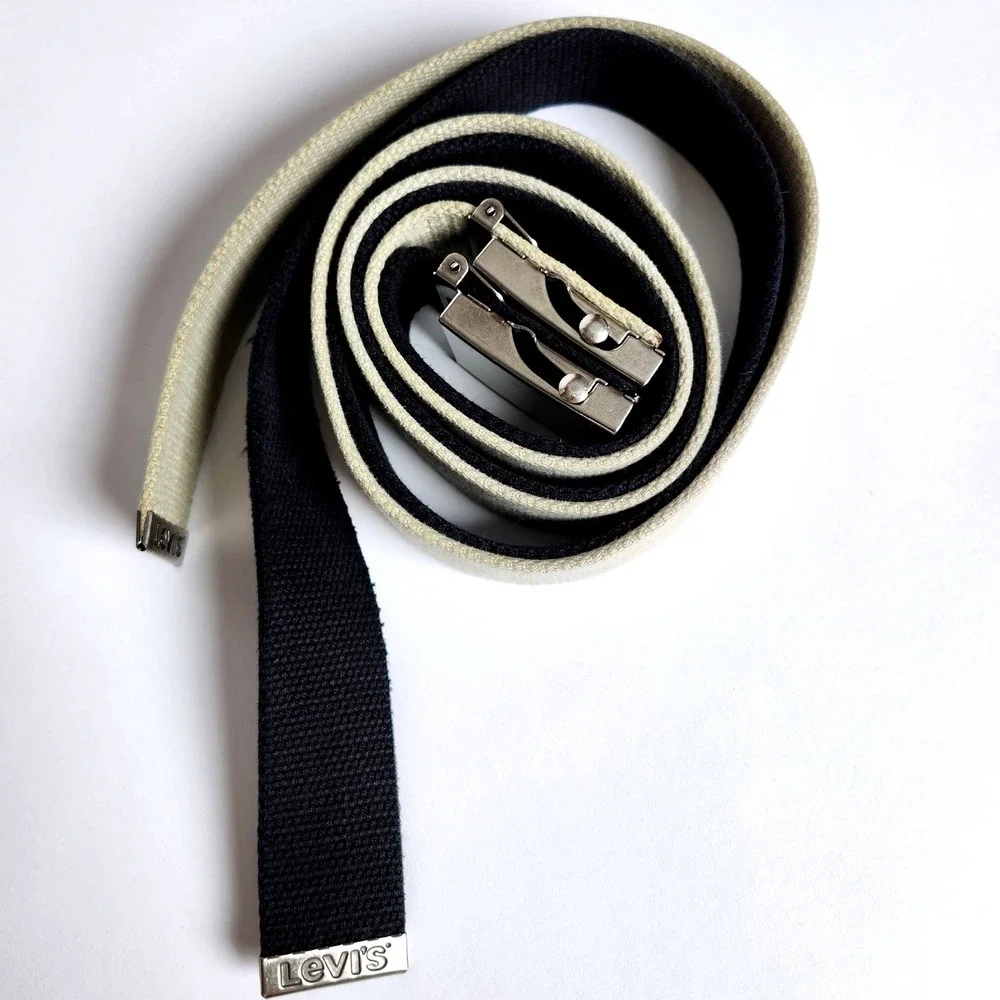 Vintage Levis Canvas Web Belts Lot of 2 Black Tan Buckle Adjustable 43